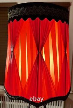 Vintage Hollywood Regency Red Lamp Shade Velvet Trim Pinch Pleated #2