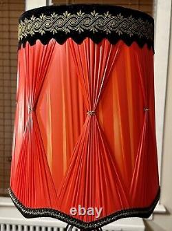 Vintage Hollywood Regency Red Lamp Shade Velvet Trim Pinch Pleated #2