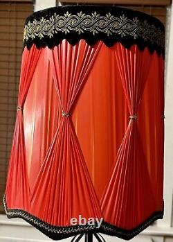 Vintage Hollywood Regency Red Lamp Shade Velvet Trim Pinch Pleated #2