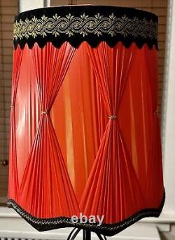 Vintage Hollywood Regency Red Lamp Shade Velvet Trim Pinch Pleated #2