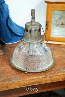Vintage Holophane Industrial Factory Pendant Light Ribbed Glass Lamp Shade
