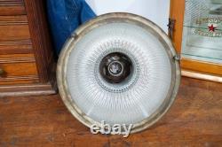 Vintage Holophane Industrial Factory Pendant Light Ribbed Glass Lamp Shade