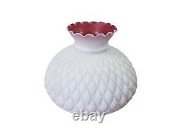 Vintage Hurricane Diamond Quilt Lamp Shade Fits 10 Inch Holder Cranberry Glow