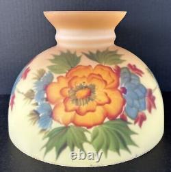 Vintage Hurricane Glass Lamp Shade Reverse Hand Painted Floral Orange Yellow