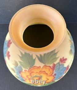 Vintage Hurricane Glass Lamp Shade Reverse Hand Painted Floral Orange Yellow