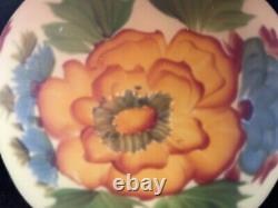 Vintage Hurricane Glass Lamp Shade Reverse Hand Painted Floral Orange Yellow