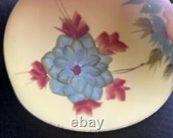 Vintage Hurricane Glass Lamp Shade Reverse Hand Painted Floral Orange Yellow