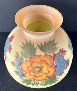 Vintage Hurricane Glass Lamp Shade Reverse Hand Painted Floral Orange Yellow