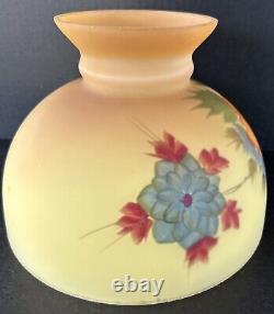 Vintage Hurricane Glass Lamp Shade Reverse Hand Painted Floral Orange Yellow