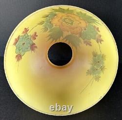 Vintage Hurricane Glass Lamp Shade Reverse Hand Painted Floral Orange Yellow