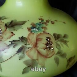 Vintage Hurricane Lamp Shade Hand Painted Roses On Green Extra Large Gorgeous