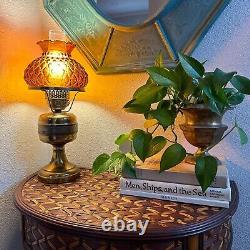 Vintage Hurricane Lamp with Amber Glass Shade