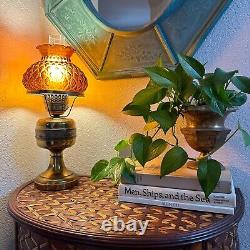 Vintage Hurricane Lamp with Amber Glass Shade