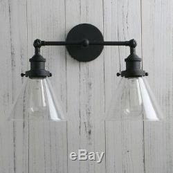 Vintage Industrial 2-Light Wall Sconce Double Funnel Glass Shades Lamp Fixture