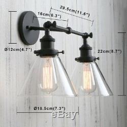 Vintage Industrial 2-Light Wall Sconce Double Funnel Glass Shades Lamp Fixture