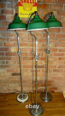 Vintage Industrial Factory Original Green Enamel Light shade Lamp Stand