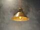 Vintage Industrial Hanging Light With Brass Cone Shade Machine Age Minimalist