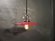Vintage Industrial Hanging Light With Flat Lamp Shade Machine Age Minimalist