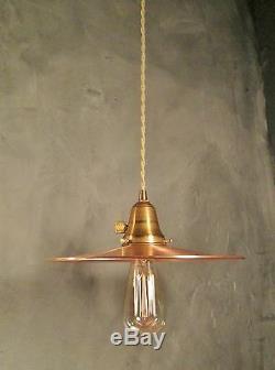 Vintage Industrial Pendant Light with Flat Copper Shade Steampunk Lamp