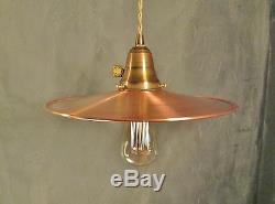 Vintage Industrial Pendant Light with Flat Copper Shade Steampunk Lamp