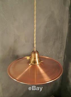 Vintage Industrial Pendant Light with Flat Copper Shade Steampunk Lamp