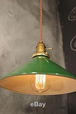 Vintage Industrial Pendant Light with Green Enameled Steel Lamp Shade