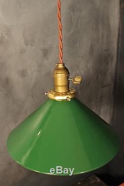Vintage Industrial Pendant Light with Green Enameled Steel Lamp Shade