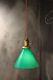 Vintage Industrial Pendant Light With Green Glass Lamp Shade Gaming Billiards