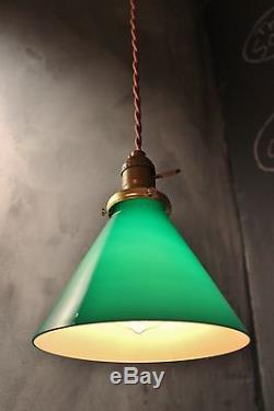 Vintage Industrial Pendant Light with Green Glass Lamp Shade Gaming Billiards