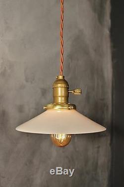 Vintage Industrial Pendant Light with Milk Glass Shade Made in the USA