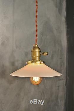Vintage Industrial Pendant Light with Milk Glass Shade Made in the USA