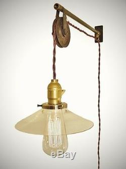 Vintage Industrial Pulley Sconce CLEAR GLASS SHADE Cage Light Machine Age