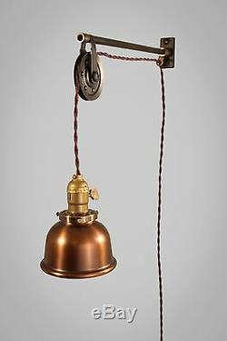 Vintage Industrial Pulley Sconce COPPER SHADE Wall Mount Light Machine Age