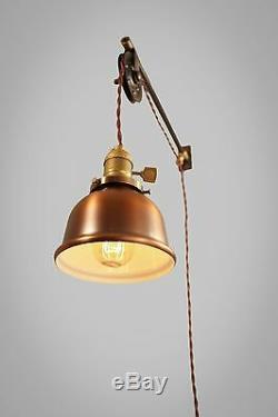 Vintage Industrial Pulley Sconce COPPER SHADE Wall Mount Light Machine Age