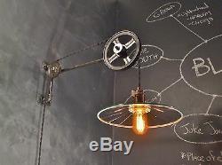 Vintage Industrial Pulley Sconce with Mirrored Reflector Shade Machine Age Light