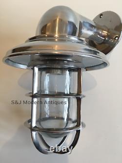 Vintage Industrial Wall Light Bulkhead Marine Aluminium Nautical Silver Lamp