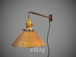 Vintage Industrial Wall Mount Light BRASS SHADE Machine Age Cage Lamp Sconce