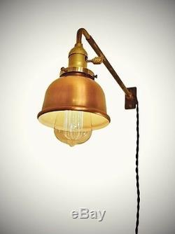 Vintage Industrial Wall Mount Light COPPER SHADE Machine Age Lamp Sconce