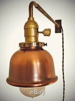 Vintage Industrial Wall Mount Light COPPER SHADE Machine Age Lamp Sconce