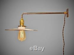 Vintage Industrial Wall Mount Light FLAT STEEL SHADE Machine Age Lamp Sconce