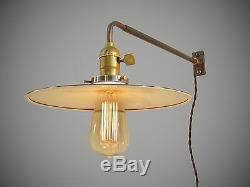 Vintage Industrial Wall Mount Light FLAT STEEL SHADE Machine Age Lamp Sconce