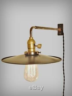 Vintage Industrial Wall Mount Light FLAT STEEL SHADE -Machine Age Trouble Lamp