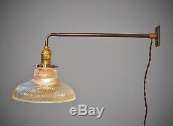 Vintage Industrial Wall Mount Light Holophane Ribbed Glass Lamp Shade