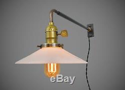 Vintage Industrial Wall Mount Light OPAL SHADE Machine Age Milk Glass Lamp