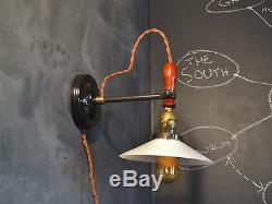 Vintage Industrial Wall Sconce OPAL SHADE Machine Age Cage Lamp Light