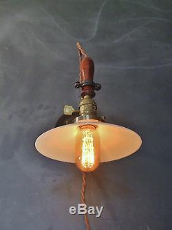 Vintage Industrial Wall Sconce OPAL SHADE Machine Age Cage Lamp Light