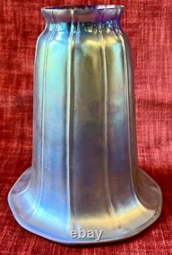 Vintage Iridescent Blue Aurene Art Glass Lamp Shade Trumpet 2 Fitter 5.75 H