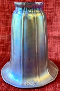 Vintage Iridescent Blue Aurene Art Glass Lamp Shade Trumpet 2 Fitter 5.75 H