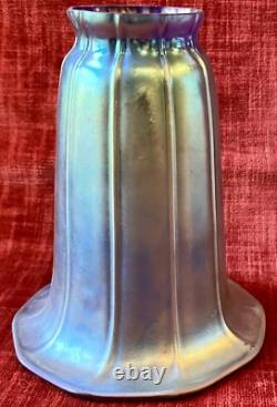 Vintage Iridescent Blue Aurene Art Glass Lamp Shade Trumpet 2 Fitter 5.75 H