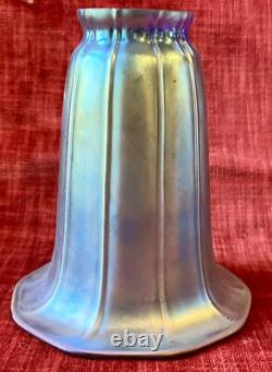Vintage Iridescent Blue Aurene Art Glass Lamp Shade Trumpet 2 Fitter 5.75 H